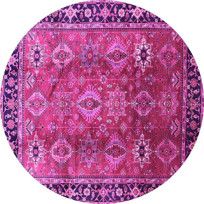 Round Machine Washable Oriental Pink Traditional Rug, wshurb1467pnk