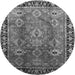 Round Machine Washable Oriental Gray Traditional Rug, wshurb1467gry