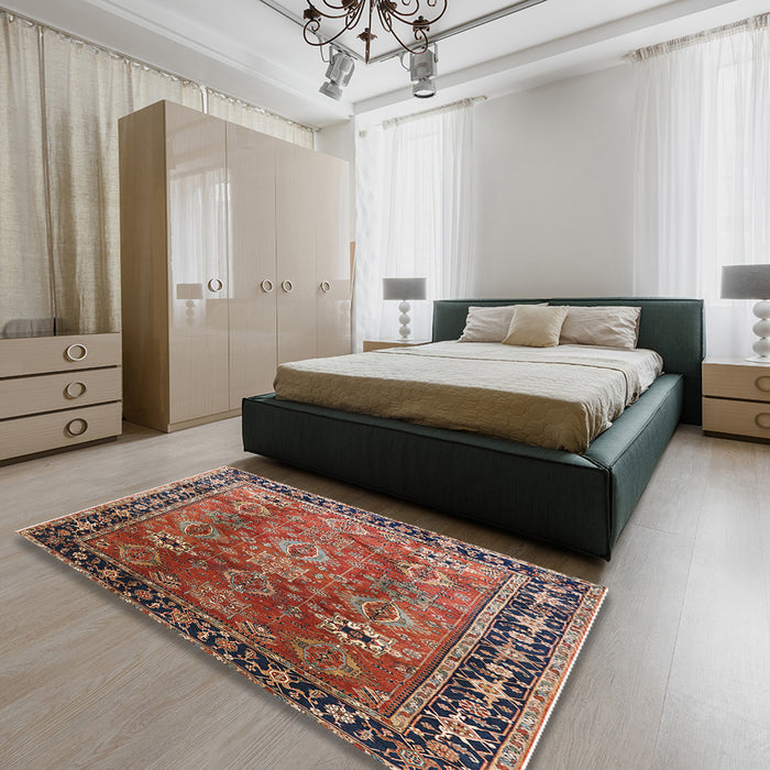 Machine Washable Industrial Modern Light Copper Gold Rug in a Bedroom, wshurb1467