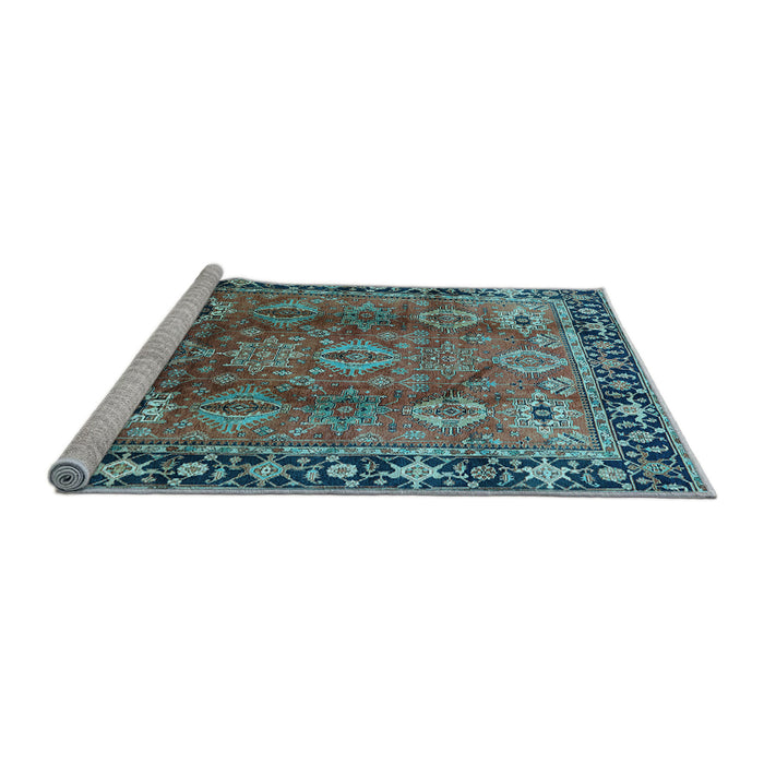 Sideview of Machine Washable Oriental Light Blue Traditional Rug, wshurb1467lblu