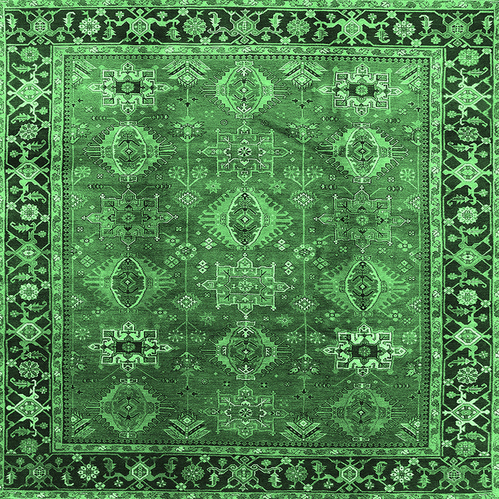 Square Machine Washable Oriental Emerald Green Traditional Area Rugs, wshurb1467emgrn