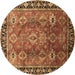 Round Oriental Brown Traditional Rug, urb1467brn