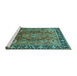 Sideview of Machine Washable Oriental Turquoise Traditional Area Rugs, wshurb1467turq