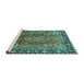 Sideview of Machine Washable Oriental Turquoise Traditional Area Rugs, wshurb1467turq