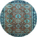 Round Oriental Light Blue Traditional Rug, urb1467lblu