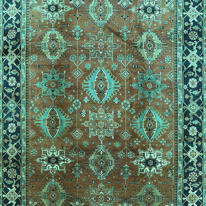 Machine Washable Oriental Turquoise Traditional Area Rugs, wshurb1467turq