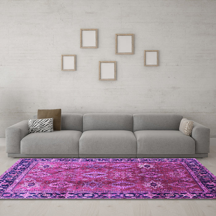 Machine Washable Oriental Purple Traditional Area Rugs in a Living Room, wshurb1467pur