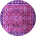 Round Machine Washable Oriental Purple Traditional Area Rugs, wshurb1467pur