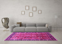 Machine Washable Oriental Pink Traditional Rug, wshurb1467pnk