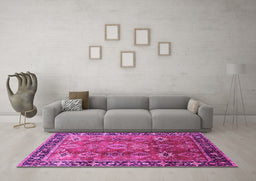 Machine Washable Oriental Pink Traditional Rug in a Living Room, wshurb1467pnk