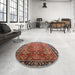 Round Mid-Century Modern Light Copper Gold Oriental Rug in a Office, urb1467