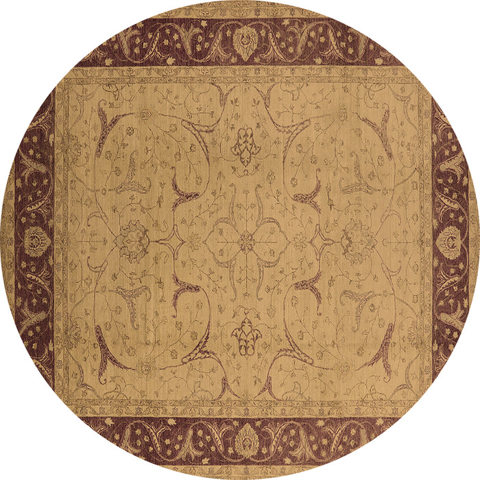 Round Oriental Brown Industrial Rug, urb1468brn