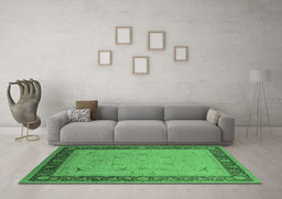 Machine Washable Oriental Emerald Green Industrial Area Rugs in a Living Room,, wshurb1468emgrn