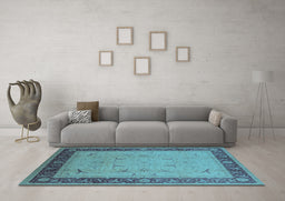 Machine Washable Oriental Light Blue Industrial Rug in a Living Room, wshurb1468lblu