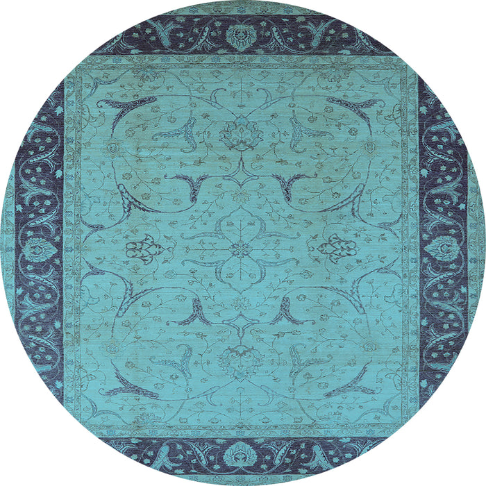 Round Machine Washable Oriental Light Blue Industrial Rug, wshurb1468lblu