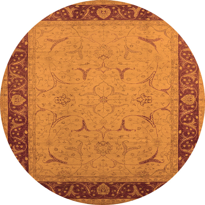 Round Machine Washable Oriental Orange Industrial Area Rugs, wshurb1468org