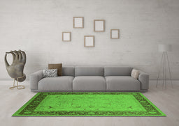 Machine Washable Oriental Green Industrial Area Rugs in a Living Room,, wshurb1468grn