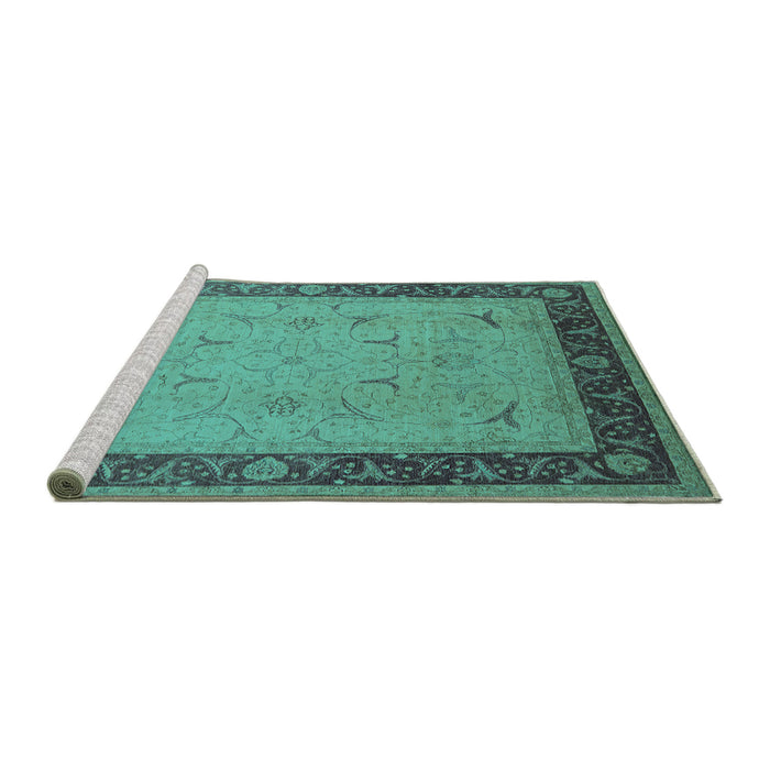 Sideview of Machine Washable Oriental Turquoise Industrial Area Rugs, wshurb1468turq