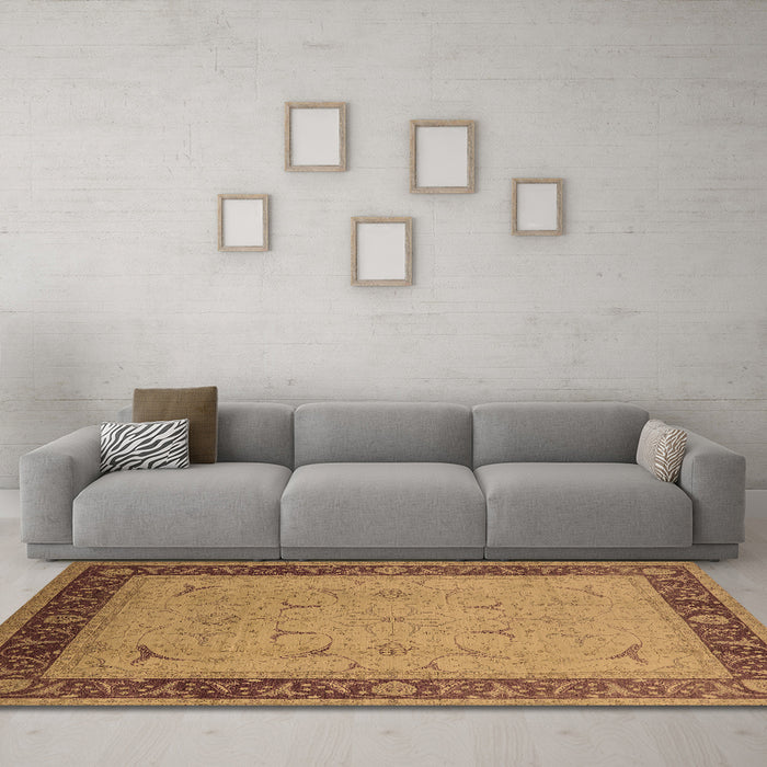 Machine Washable Oriental Brown Industrial Rug in a Living Room,, wshurb1468brn
