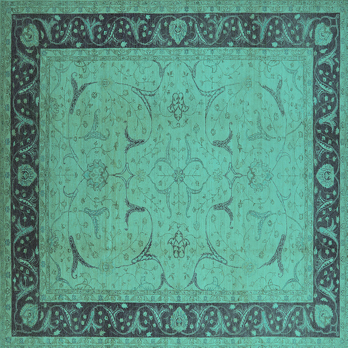 Square Oriental Turquoise Industrial Rug, urb1468turq