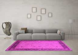 Machine Washable Oriental Pink Industrial Rug in a Living Room, wshurb1468pnk