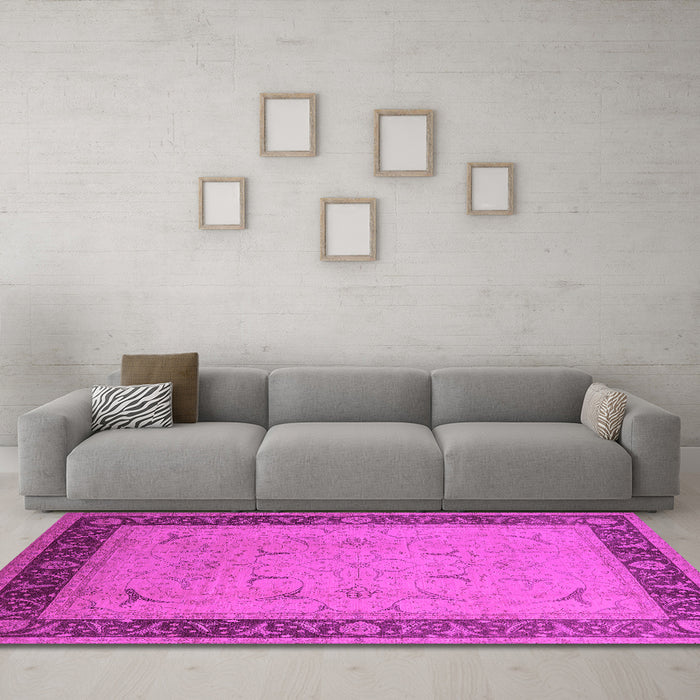 Machine Washable Oriental Pink Industrial Rug in a Living Room, wshurb1468pnk