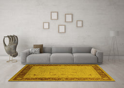 Machine Washable Oriental Yellow Industrial Rug in a Living Room, wshurb1468yw