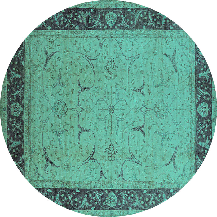 Round Oriental Turquoise Industrial Rug, urb1468turq