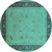 Round Oriental Turquoise Industrial Rug, urb1468turq