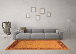 Machine Washable Oriental Orange Industrial Area Rugs in a Living Room, wshurb1468org