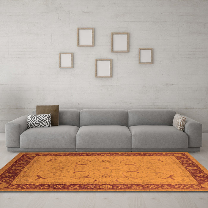 Machine Washable Oriental Orange Industrial Area Rugs in a Living Room, wshurb1468org