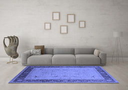 Machine Washable Oriental Blue Industrial Rug in a Living Room, wshurb1468blu