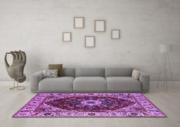 Machine Washable Persian Purple Traditional Area Rugs in a Living Room, wshurb1469pur
