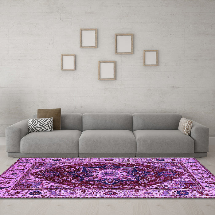 Machine Washable Persian Purple Traditional Area Rugs in a Living Room, wshurb1469pur
