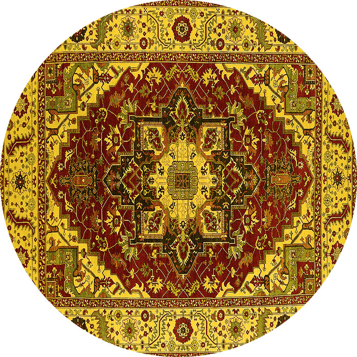 Round Machine Washable Persian Yellow Traditional Rug, wshurb1469yw