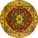 Round Machine Washable Persian Yellow Traditional Rug, wshurb1469yw