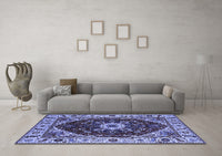 Machine Washable Persian Blue Traditional Rug, wshurb1469blu