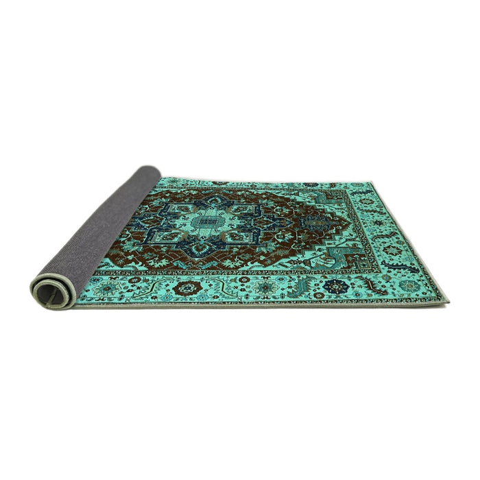 Sideview of Persian Turquoise Traditional Rug, urb1469turq