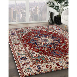 Mid-Century Modern Saffron Red Persian Rug in Family Room, urb1469