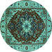 Round Machine Washable Persian Turquoise Traditional Area Rugs, wshurb1469turq