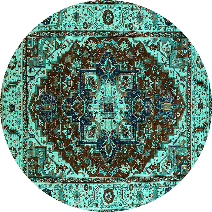 Round Persian Turquoise Traditional Rug, urb1469turq