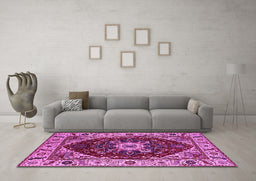 Machine Washable Persian Pink Traditional Rug in a Living Room, wshurb1469pnk