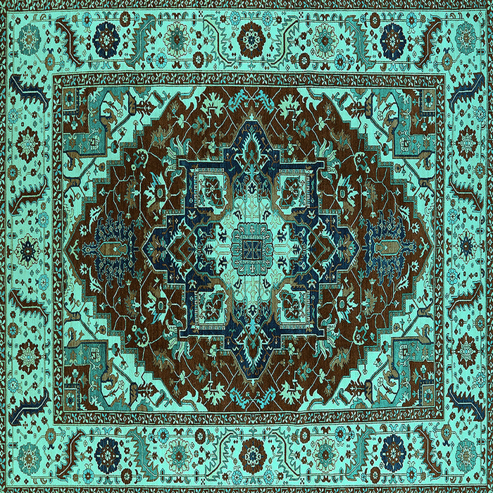 Square Machine Washable Persian Turquoise Traditional Area Rugs, wshurb1469turq