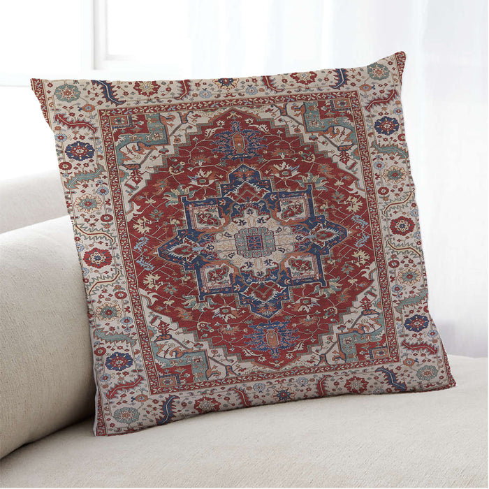 Lifestyle Image of Mid-Century Modern Urban Square Saffron Red Throw Pillow, 18 inch by 18 inch, pwurb1469