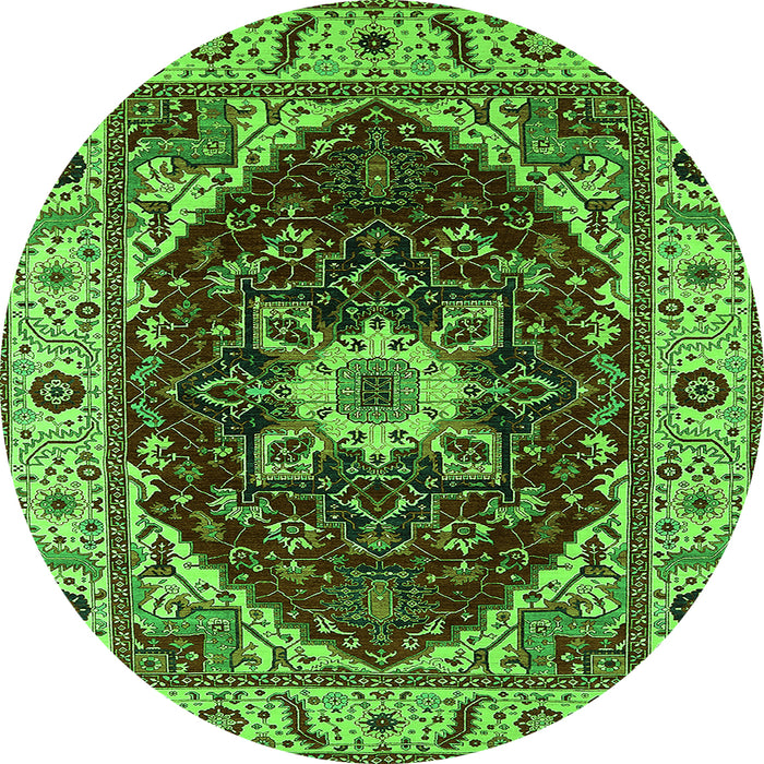 Round Persian Green Traditional Rug, urb1469grn