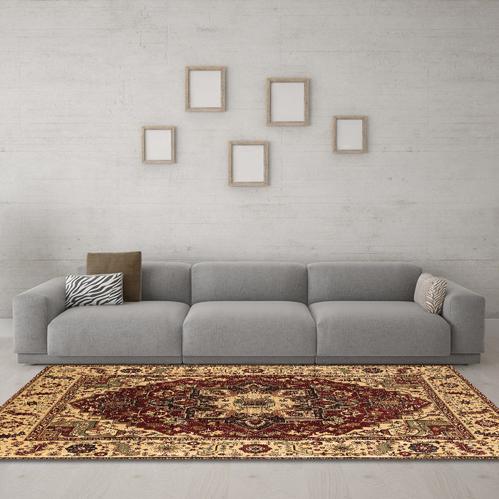 Machine Washable Persian Brown Traditional Rug in a Living Room,, wshurb1469brn