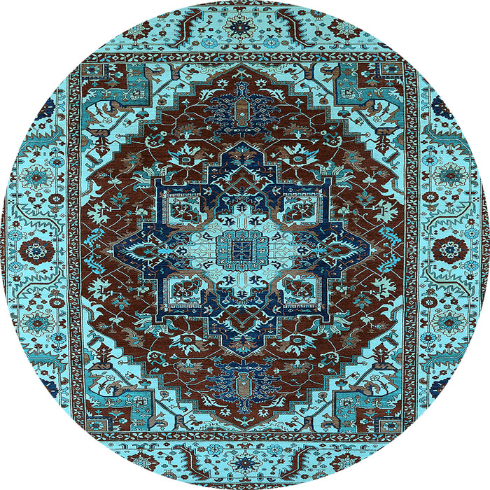 Round Machine Washable Persian Light Blue Traditional Rug, wshurb1469lblu