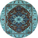 Round Machine Washable Persian Light Blue Traditional Rug, wshurb1469lblu