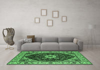 Machine Washable Persian Emerald Green Traditional Rug, wshurb1469emgrn