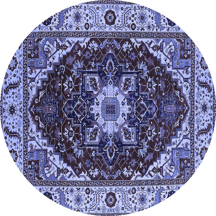 Round Machine Washable Persian Blue Traditional Rug, wshurb1469blu